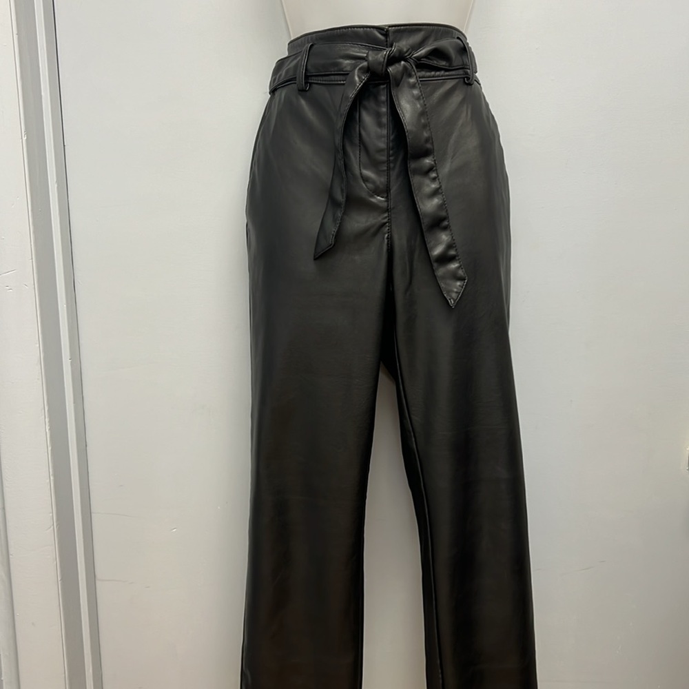 Loft High Rise Soft Faux Leather Belted Pants Size 2